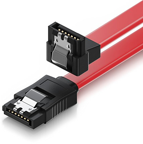 deleyCON 30cm SATA III Kabel S-ATA 3 Datenkabel Verbindungskabel Anschlusskabel für HDD SSD mit Metall-Clip - 6 GBit/s - 1x Gerade 1x 90° L-Type Stecker - Rot