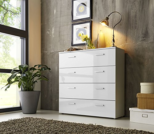 BMG Möbel Schubladen Kommode Sideboard Marbella 3 in Hochglanz Weiß - Made in Germany -