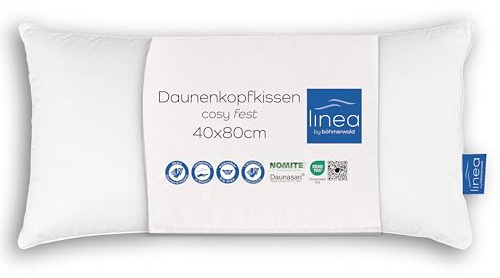 LINEA by böhmerwald - cosy - hochwertiges Kopfkissen fest, 40x80, 85% Federn Klasse 1, 15% kuschlige neue Daunen, Allergiker geeignet, waschbar bis 60°C, in Deutschland produziert
