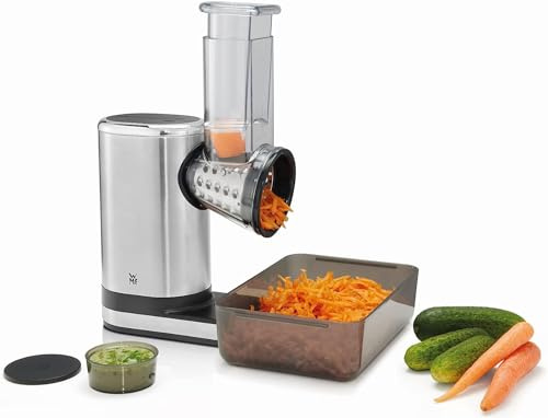 WMF Küchenminis Salat-to-go – Elektrischer Gemüseschneider und Salatzubereiter aus Cromargan Edelstahl, 5 Einsätze, platzsparend, inkl. Salat-to-go-Box – gut für frische Salate und gesundes Kochen