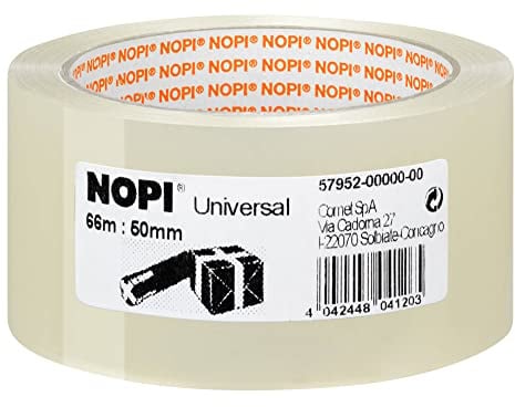tesa NOPI Packband - vielseitiges Verpackungsband aus Polypropylen, geräuscharm abrollbar - lösungsmittelfrei und abriebfest - 66 m x 50 mm - transparent