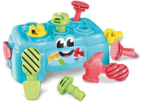 Clementoni Baby Werkbank, Motorik-Spielzeug aus 100% recyceltem Material | zur Entwicklung der Sinne, Werkzeug-Box mit Hammer,Schrauben & Schraubendreher, für Kleinkinder ab 10 Monaten 17042