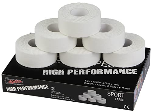 ALPIDEX 6 Rollen Sport Tape Set Fingertape 2,5 cm x 10 m Klettertape Tapeverband Weiß Unelastisch Gelenk Sporttape
