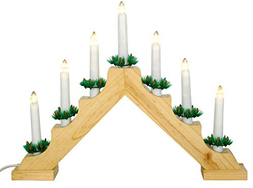 Nipach GmbH Schwibbogen aus Holz 7 LED Lichterbogen Dreieckform - Leuchtfarbe: warm-weiß Leuchtbogen Weihnachtsbeleuchtung Weihnachtsdeko Xmas