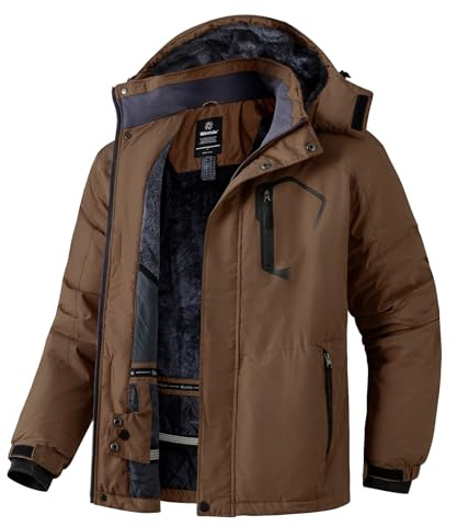 Wantdo Skijacke Herren Wasserdicht Winter Fleece Mantel mit Kapuze | Winddicht,Abnehmbare Kapuze,Multitaschen,Verstellbare Bündchen&Schneerock,Windbreaker Jacken,Outdoor,Snowboard,Wandern,Berg