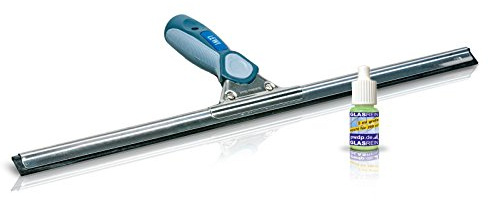 Profi-Fensterabzieher (35cm) von LEWI - Fensterwischer für kleine Fenster & Ecken - streifenfreies Ergebnis, ergonomischer Griff, Edelstahlschiene & Gummilippe - inkl. Gratisprobe Glasreiniger
