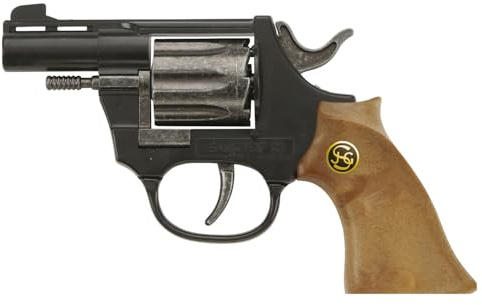 J.G.Schrödel Super 8 Polizei Spielzeugpistole Faschingspistole, Spielzeug Waffe für 8-Schuss-Munition, 14,5 cm, schwarz/braun (102 0108)