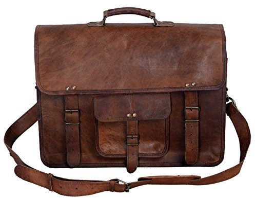Komal’s Passion Leather KPL 45,7 cm (18 Zoll) Leder-Aktentasche, Laptop-Kuriertasche, Schulranzen, Computertasche, für Herren (45,7 cm)