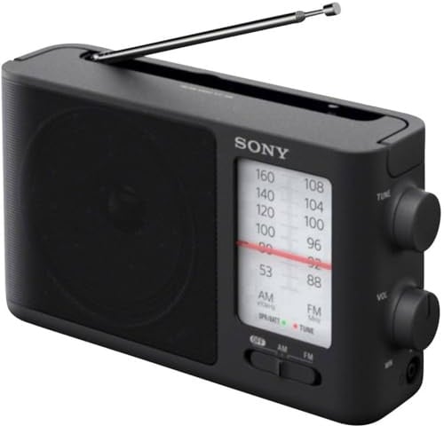 Sony ICF-506 Tragbares robustes Analogradio (Retrodesign, voller Klang, AC-Netzteil oder Batteriebetrieb, Tragegriff) Schwarz