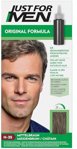 Just For Men Haarfarbe für Männer, Schnelle Anwendung in 5 Minuten, Deckt graue Haare ab für natürlichen Look, Mittelbraun (H35)