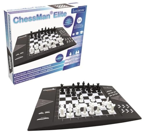 Lexibook, Chessman Elite, Elektronisches Schachspiel, CG1300 | 64 Stufen, LED-Anzeigen, Batterie- oder Netzteilbetrieb, schwarz/weiß