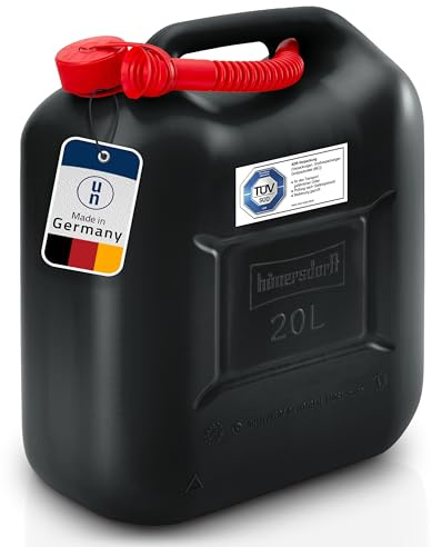 hünersdorff Kraftstoff-Kanister STANDARD 20l für Benzin, Diesel und andere Gefahrgüter, UN-Zulassung, made in Germany, TÜV-geprüfter Produktion, schwarz