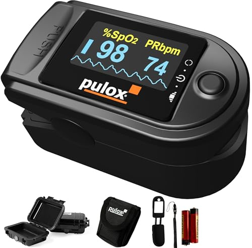 Pulsoximeter Pulox PO-200 Set - Zur Messung von SpO2, Puls und PI am Finger inkl. Hardcase, Schutzhülle, Batterien und Trageband