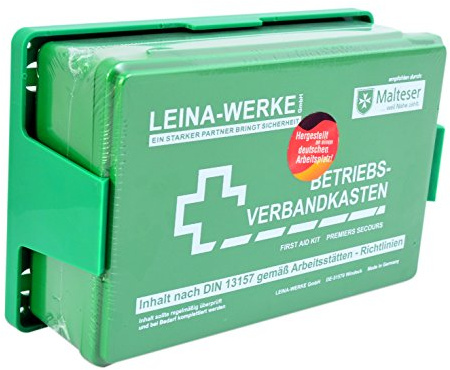 Betriebs Verbandkasten Erste Hilfe Koffer DIN13157 Grün mit Halterung Made in Germany von Malteser empfohlen