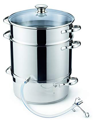 Kelomat, 1984-360, Dampfentsafter, Fruchtkorb 10 Liter, Saftbehälter 3 Liter, Wasserbehälter 5.2, 40 x 33 x 33 cm, Gewicht 4.5 KG, 18/10 Edelstahl, rostfrei, starke Qualität, Induktionstopf