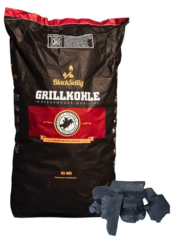 BlackSellig Steakhouse Grillkohle - Premium Quebracho Blanco Holzkohle | Lange Brenndauer | Hohe Hitze | Geringe Rauchentwicklung (10kg)