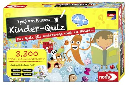 Noris Kinderquiz für schlaue Kids – Quizspiel mit 3300 Fragen & Antwortmöglichkeiten, 1‑6 Spieler, kompakt für Zuhause & Reisen, Kinder ab 4 Jahren