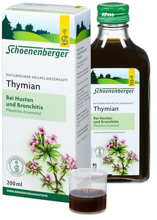Schoenenberger - Thymian naturreiner Heilpflanzensaft - 1x 200 ml Glasflasche - wirksame Hilfe bei Husten und Bronchitis - pflanzliches Arzneimittel