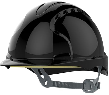 JSP EVO2 Schutzhelm Bauhelm – Belüftet – Schwarz – Leicht – Ratschenverschluss – Verstellbares Tragegestell mit Präzisionspassform – Bauarbeiterhelm – Für BAU, Tiefbau & Industrie – EN 397