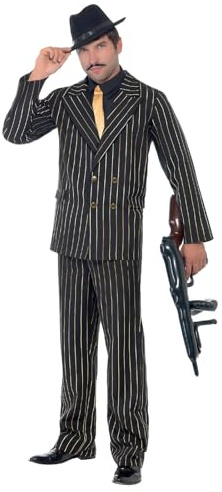 Smiffys, Herren Gangster Boss Kostüm, Jackett, Hose, Mock Hemd und Krawatte, 22414