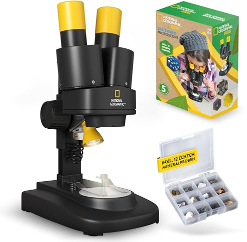 National Geographic Stereo 3D Mikroskop mit 20x Vergrößerung und Auflichtbeleuchtung für Kinder und Erwachsene für die Beobachtung von Steinen, Münzen, Insekten und vielem mehr