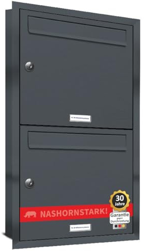 AL Briefkastensysteme, Unterputzbriefkasten, 2er Briefkasten Anthrazitgrau, Doppel-Briefkasten-Anlage modern, Edelstahl Postkasten