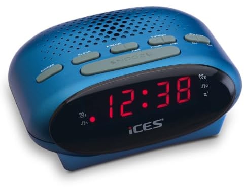 iCES ICR-210 BLUE - Uhrenradio - Radiowecker mit Stromkabel - 2 Weckzeiten | ICR-210 - PLL FM - Schlummerfunktion - Sleeptimer - Gangreserve - kompakt - blau