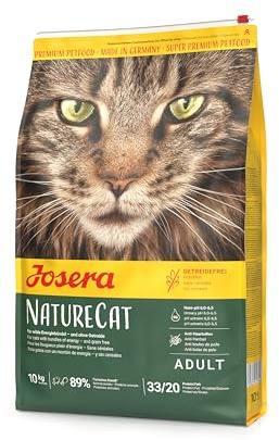 JOSERA NatureCat (1 x 10 kg) | Adult | Premium Trockenfutter für ausgewachsene Katzen | Lachs & Geflügel | erlesene Kräuter & gesunde Früchte | getreidefrei | Katzenfutter | 1er Pack