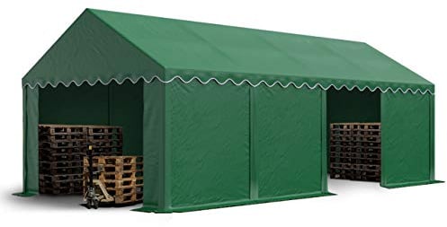 TOOLPORT Lagerzelt 4x8 m Industriezelt Unterstand PVC Plane 750 N dunkelgrün mit Bodenrahmen und Dachverstärkung