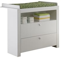 Wickelkommode Olivia/Julie Weiß · B 96 x H 104 cm | Kommode inkl. Wickelaufsatz · 2 Schubladen · 1 offenes Fach