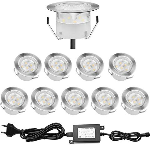 CHNXU Terrassen Einbaustrahler - 10er Set Treppen Bodeneinbauleuchten Aussen 1W Ø45mm Boden Licht IP67 Wasserdicht Warmweiß Außen Led Einbauleuchte für Garten Gehweg Küche Balkon Treppen Holzdeck