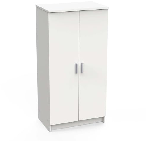 Multifunktions-Kleiderschrank mit zwei Türen mit sechs Einlegeböden, Farbe Weiß, Maße 55 x 108 x 36 cm