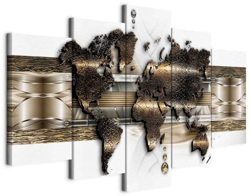B&D XXL Cuadros Leinwandbild Kontinente Map, 200x100 cm, 5-teilig, modern | Hochwertige Leinwand, sofort aufhängbar, ideal fürs Wohn- oder Schlafzimmer, wasserfest und lichtecht, langlebig, stilvoll