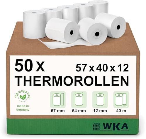 WKA 50 Thermorollen 57mm x 40m x 12mm, Bonrollen, Kassenrollen, Thermo-Bonrollen