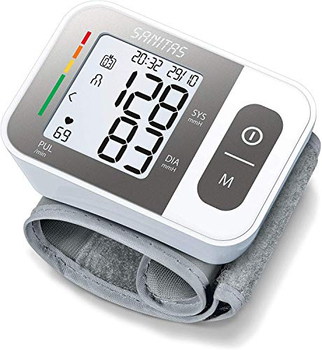 Sanitas SBC 15 Handgelenk-Blutdruckmessgerät mit Arrhythmie-Erkennung, 2x60 Speicherplätze, Weiß/Grau