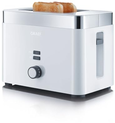 GRAEF Toaster TO61 Weiß 2-Scheiben-Toaster mit Brotscheibenzentrierung, Brötchenaufsatz, 6 Bräunungsstufen und Krümelschublade, Stopp-Taste, Auftaufunktion, Nachhebevorrichtung, Sicherheitsabschaltung