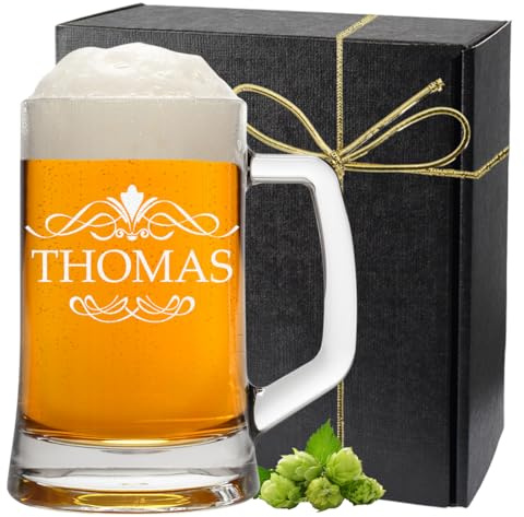 Bierkrug Personalisiert mit Gravur - Geschenke für Papa - Bierglas Geburtstagsgeschenk Bierseidel Geschenk zum Geburtstag Geschenkidee - Motiv Ornament 0,5l - Männergeschenk