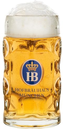 Hofbräuhaus München Bierkrug 1 L Original Isarseidel | Maßkrug | Biergläser | Bierglas mit HB-Wappen und Traditionellem Schriftzug, Geschenkidee für Bierliebhaber (1 Stück, 1 L)