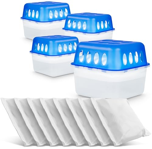 Koopmann 4X Ultra Fresh Luftentfeuchter Feuchtigkeits-Stopper mit Nachfüll-Beutel Granulat, Blau,weiß