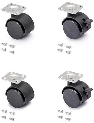 Emuca 2036717 Set 4 STK. Schwarze Lenkrollen für Möbel 2 ohne Bremse Diameter 40mm mit Anschraubplatte und Kugellager