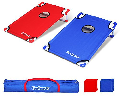 GoSports Cornhole-Spielset, tragbar, PVC-Rahmen, mit 8 Wurfsäckchen und Reise-Tragetasche