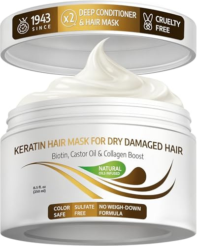 Vitamins Haarmaske Keratin Haarkur Behandlung - Biotin, Castor Oil, Collagen Protein & Kokosöl Deep Conditioner für geschädigtes dünnes trockenes strapaziertes Haar