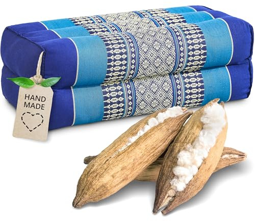 livasia Block Yogakissen eckig - 17x34x12cm - Meditationskissen mit Kapok, Stützkissen Bolster rechteckig, Yoga Pilates Zubehör Nackenkissen, Thaikissen fest handgefertigt (Blau)