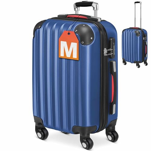 Monzana® Koffer Handgepäck ABS Hard Case 4 Rollen Teleskopgriff Zahlenschloss Kantenschutz Reisekoffer Hartschalenkoffer Rollkoffer Trolley Navy M