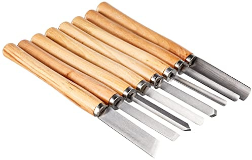 Brüder Mannesmann Drechselbeitelsatz 8-tlg., aus legiertem Stahl mit ergonomischen Holzgriffen für präzises Drechseln und Holzarbeiten, je 360 mm Länge | M 691-8