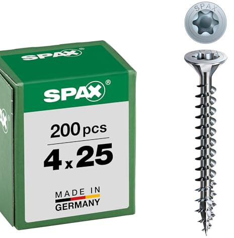 SPAX Universalschraube, 4,0 x 25 mm, 200 Stück, T-STAR plus, Senkkopf, Vollgewinde, 4CUT, WIROX A3J, 1191010400253