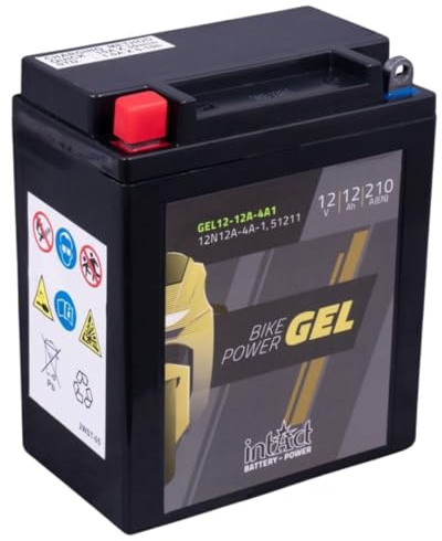 intAct - GEL MOTORRADBATTERIE Bike-Power GEL12-12A-4A1. Ersetzt 12N12A-4A-1. Motorradbatterie 12Ah 210A. Maße: 135x81x161mm. Mit bis zu 30% mehr Startleistung.