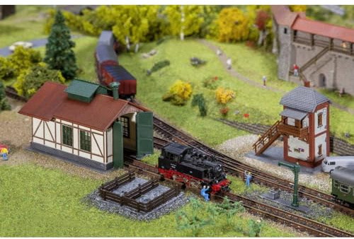 FALLER Set Nebenbahnlokschuppen mit Blockstelle Modellbausatz I 99 Einzelteile I Modelleisenbahn Zubehör N Gebäude I Modelleisenbahn N Lokwerkstatt