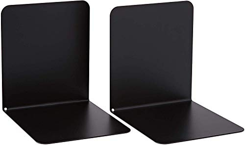 ALCO-Albert 4302-11 - Buchstützen Metall schwarz - 2 stabile Buchhalter für Bücherregal und Büro, 14 x 14 x 12,5 cm, Buchständer für Bücher, Ordner und Magazine