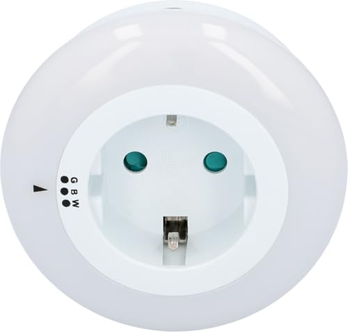 UNITEC LED-Nachtlicht mit Steckdose | Orientierungslicht | 3 Farbtöne | Dämmerungssensor | Zwischenstecker mit Beleuchtung | rund